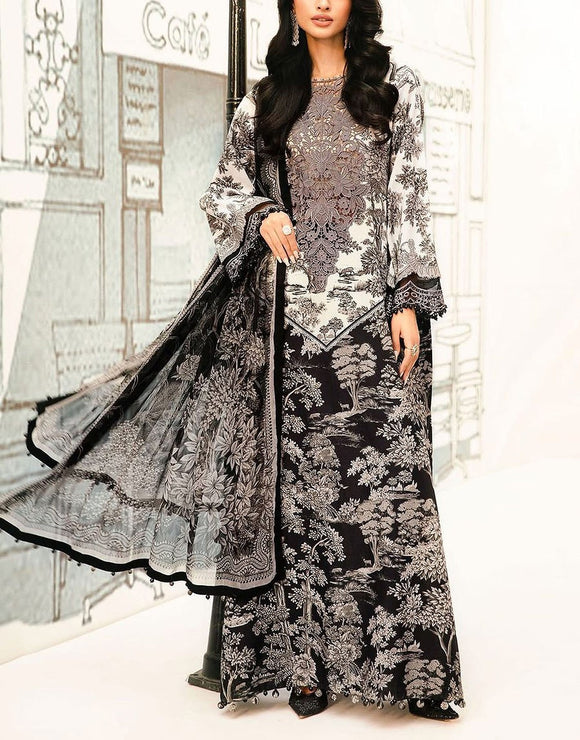 All-Over Print Embroidered Lawn Dress with Chiffon Dupatta (DZ18193)