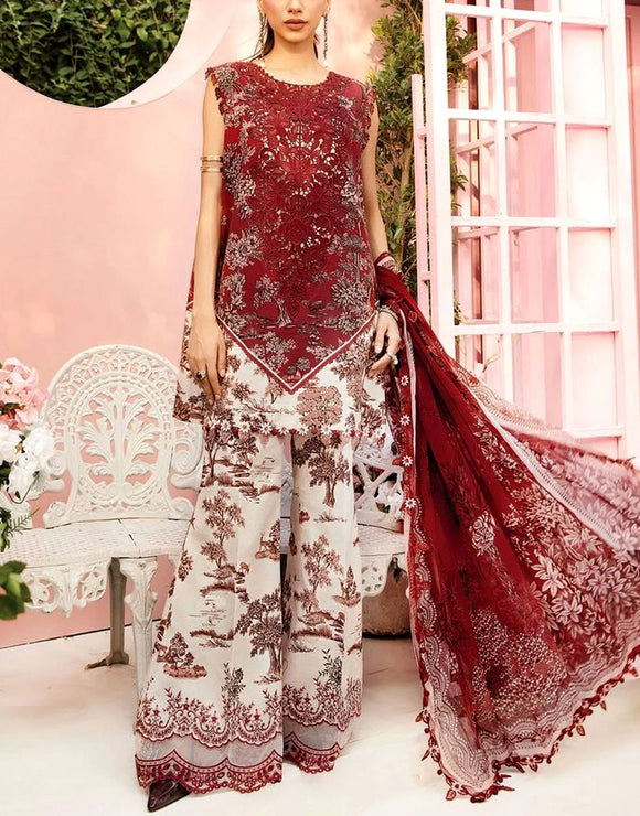 All-Over Print Embroidered Lawn Suit with Chiffon Dupatta (DZ18194)