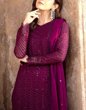 Heavy Embroidered Fancy Chiffon Wedding Wear Dress (DZ18195)
