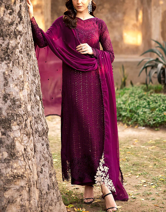 Heavy Embroidered Fancy Chiffon Wedding Wear Dress (DZ18195)