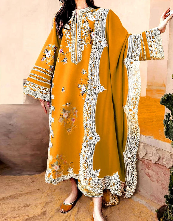 Elegant Embroidered Lawn Dress with Digital Print Diamond Dupatta (DZ18196)