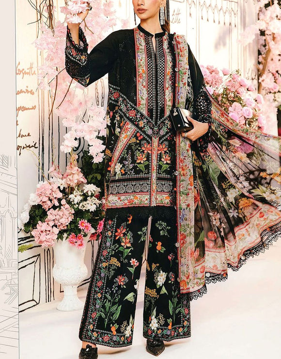 All-Over Print Embroidered Lawn Dress with Chiffon Dupatta (DZ18201)