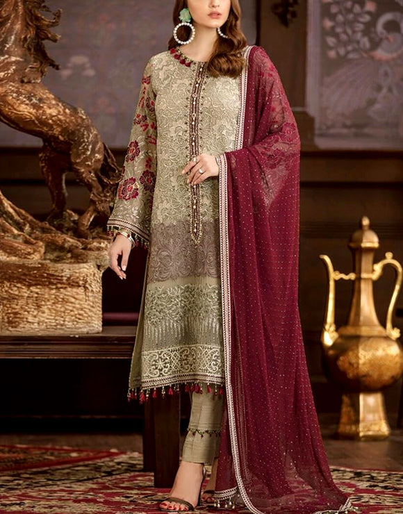 Elegant Formal Embroidered Chiffon Party Wear Dress (DZ18206)