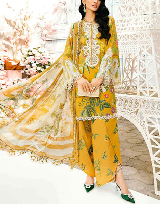 All-Over Print Embroidered Lawn Dress with Printed Chiffon Dupatta (DZ18207)