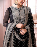 Elegant Embroidered Black Chiffon Wedding & Party Wear Dress (DZ18208)