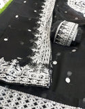 Elegant Embroidered Black Chiffon Wedding & Party Wear Dress (DZ18208)