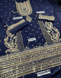 Luxury Heavy Embroidered Navy Blue Chiffon Wedding Wear Dress (DZ18214)