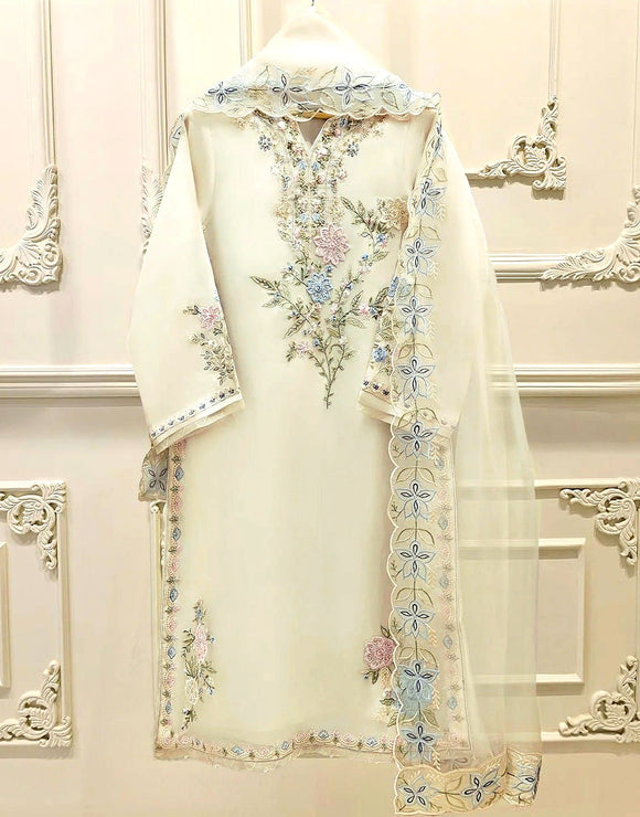 Handwork Heavy Embroidered Organza Party Wear Dress (DZ18215)