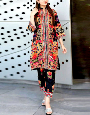 IB Angan All-Over Digital Print 3-Piece Khaddar Dress (DZ18219)