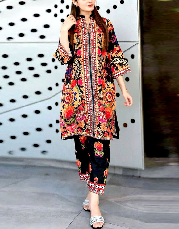 IB Angan All-Over Digital Print 3-Piece Khaddar Dress (DZ18219)