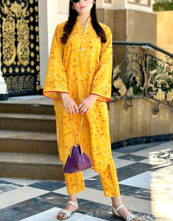 IB Bonanza All-Over Digital Print 3-Piece Linen Dress  with Linen Dupatta (DZ18228)