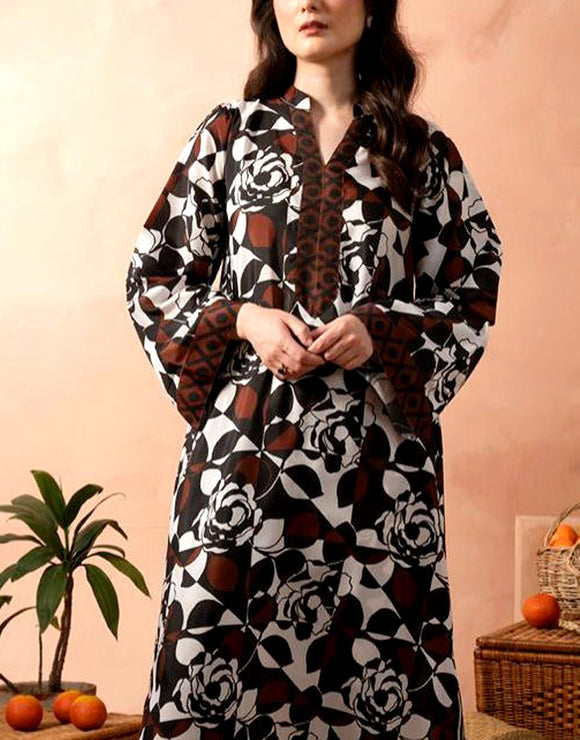 IB Bonanza All-Over Digital Print 3-Piece Linen Dress with Linen Dupatta (DZ18232)