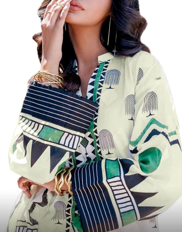 IB Bonanza All-Over Digital Print 3-Piece Linen Suit with Linen Dupatta (DZ18235)