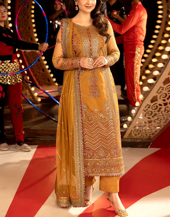 Heavy Embroidered Chiffon Wedding Wear Dress (DZ18238)