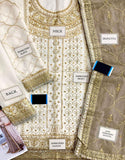 Heavy Embroidered White Chiffon Party Wear Dress (DZ18239)