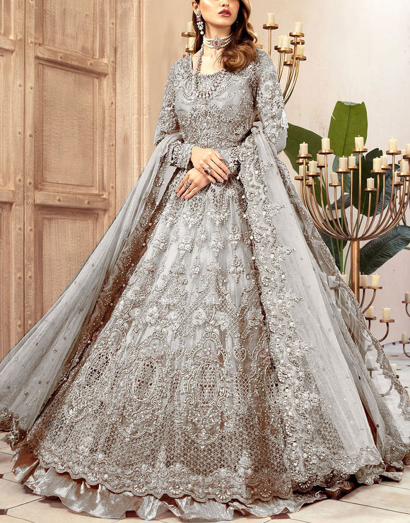 Luxurious 3D Handwork & Embroidered Net Bridal Maxi Dress (DZ18240)