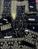 Heavy Embroidered Black Chiffon Party Wear Dress (DZ18242)