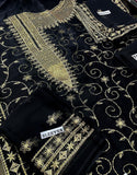 Heavy Embroidered Black Chiffon Party Wear Dress (DZ18242)
