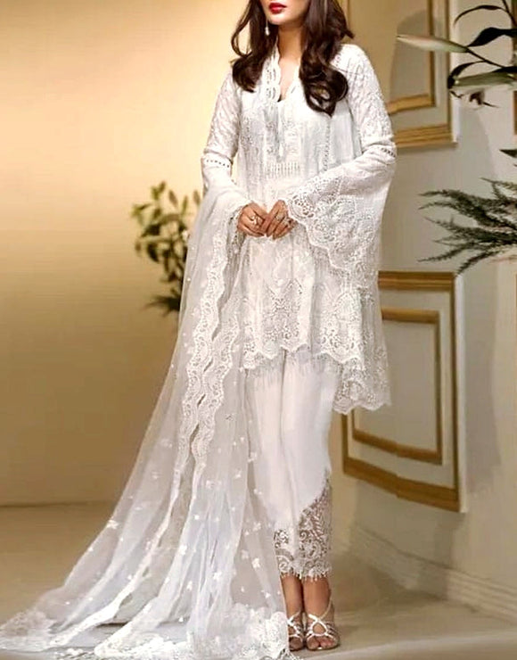 Elegant Embroidered White Chiffon Party Wedding Dress (DZ18243)
