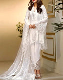 Elegant Embroidered White Chiffon Party Wedding Dress (DZ18243)