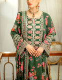 Aneela's Digital Print Embroidered Green Silk Party Wear Dress (DZ18247)