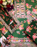 Aneela's Digital Print Embroidered Green Silk Party Wear Dress (DZ18247)