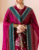 Luxe Embroidered Ruby Pink Velvet Party Dress with Matching Potli Bag (DZ18255)