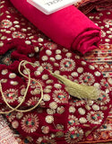 Luxe Embroidered Ruby Pink Velvet Party Dress with Matching Potli Bag (DZ18255)
