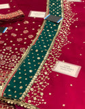 Luxe Embroidered Ruby Pink Velvet Party Dress with Matching Potli Bag (DZ18255)