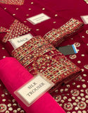 Luxe Embroidered Ruby Pink Velvet Party Dress with Matching Potli Bag (DZ18255)