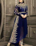 Indian Embroidered Blue Chiffon Frock (DZ09204)