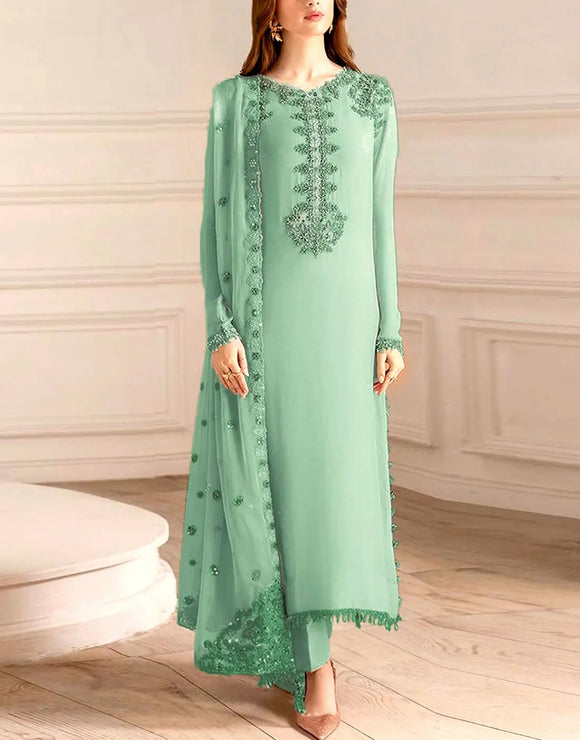 strapless open back dress Orange Designer Neck & Sleeves Hand Embroidered Georgette Anarkali Gow main image 0