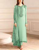 Alluring Embroidered Green Formal & Party Wear Chiffon Dress (DZ18804)