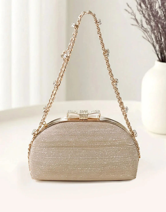 Glittering Bow Clasp Golden Clutch Bag for Party & Formal Events (DZ18388)