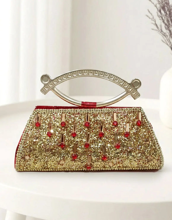 Stylish Golden Red Clutch Purse for Women (DZ18386)