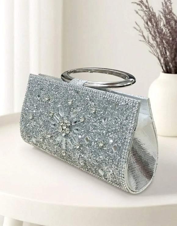 Stylish Silver Clutch Purse for Women (DZ18387)