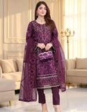 Haleema Semi-Stitched Premium Embroidered Organza Party Dress with Matching Cutch Bag (DZ18712)
