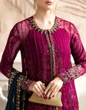 Lavishly Embroidered Magenta Chiffon Wedding Dress (DZ18252)