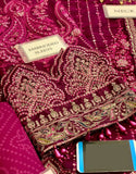 Lavishly Embroidered Magenta Chiffon Wedding Dress (DZ18252)
