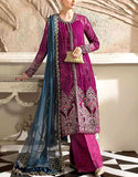Lavishly Embroidered Magenta Chiffon Wedding Dress (DZ18252)