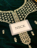 Luxe Embroidered Bottle Green Velvet Dress for Wedding & Party (DZ18253)