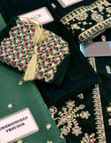 Luxe Embroidered Bottle Green Velvet Dress for Wedding & Party (DZ18253)