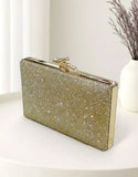 Rectangular Golden Diamante Clutch Purse – Perfect for Brides & Party Wear (DZ18353)