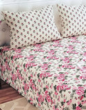 Salonika 3-Piece Mix Cotton Pink Floral King Size Bedsheet with Pillow Covers (DZ18509)
