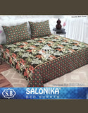 Salonika 3-Piece Mix Cotton Army Green King Size Bedsheet with Pillow Covers (DZ18511)