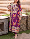 Aneela's Digital Print Embroidered Purple Silk Party Wear Dress - Most Demanding Design (DZ18610)