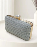 Glitter Silver Diamante Clutch Purse for Formal & Party Wear (DZ18384)