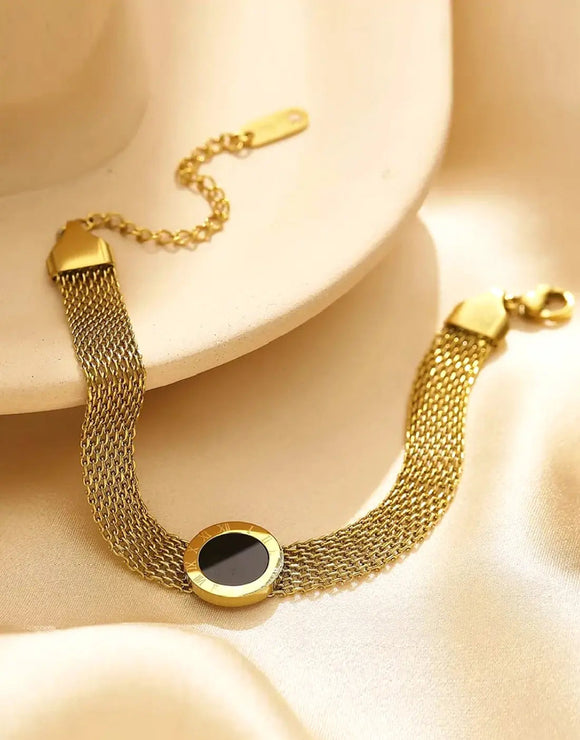 Trendy Roman Numeral Mesh Chain Bracelet in Stainless Steel Finish (DZ18363)