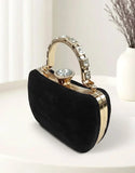 Luxury Black Velvet Bridal Clutch Purse with Stylish Hand Grip (DZ18377)