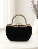 Luxury Black Velvet Bridal Clutch Purse with Stylish Hand Grip (DZ18377)
